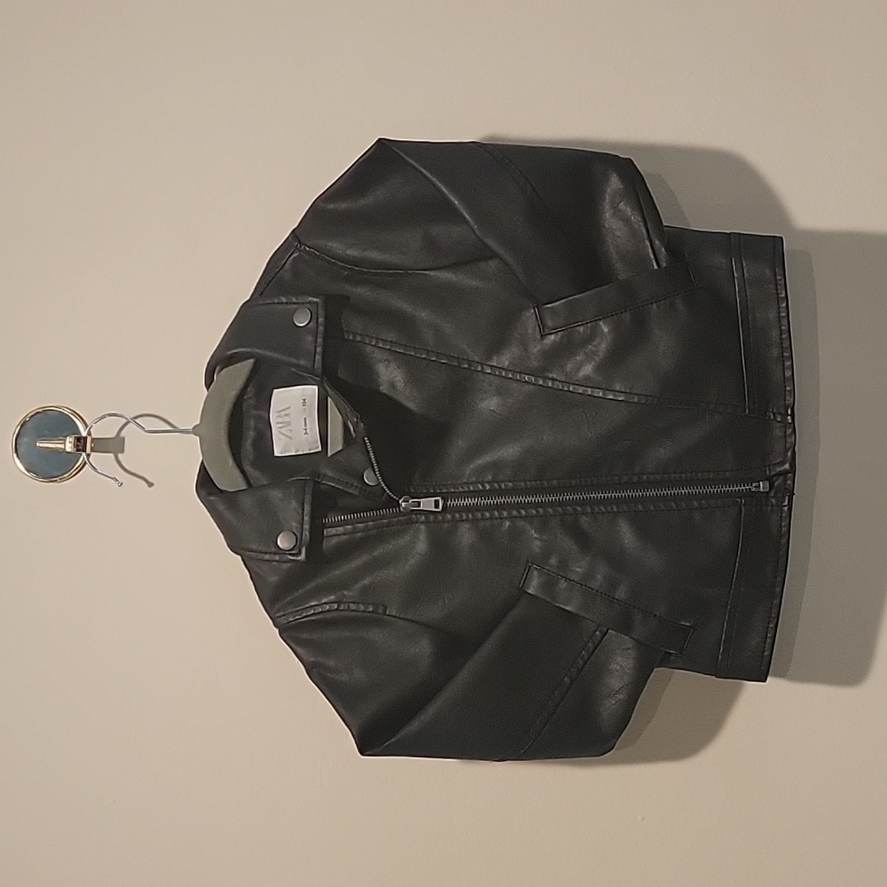 Zara boys faux leather jacket assymetrical black 3-4 years old